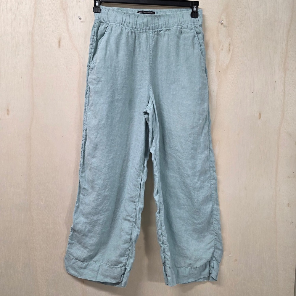 Tahari Essentials 100% Linen Wide Leg Crop Pants Light Blue Size S